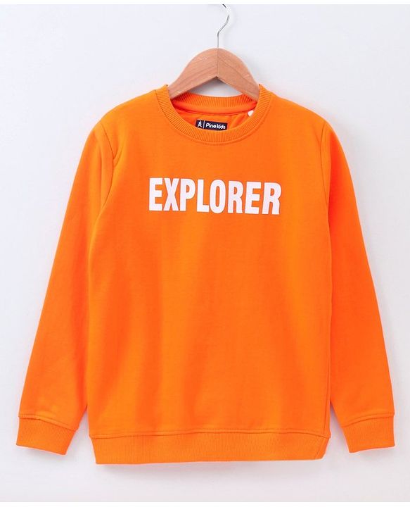 Pine Kids Full Sleeves Bio Washed Sweatshirt Text Graphic Pack of 2 - Orange & Green