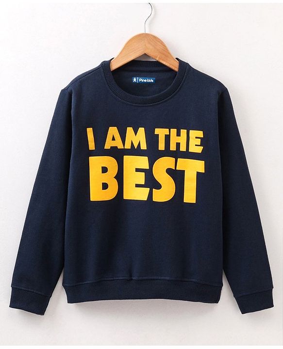 Pine Kids Full Sleeves Bio Washed Sweatshirt Text Graphic Pack of 2 - Yellow & Blue
