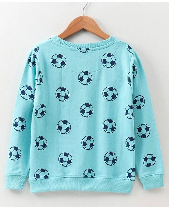 Pine Kids Full Sleeves Bio Washed Sweatshirt Football Print Pack of 2 - Aqua & Blue