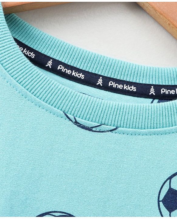 Pine Kids Full Sleeves Bio Washed Sweatshirt Football Print Pack of 2 - Aqua & Blue