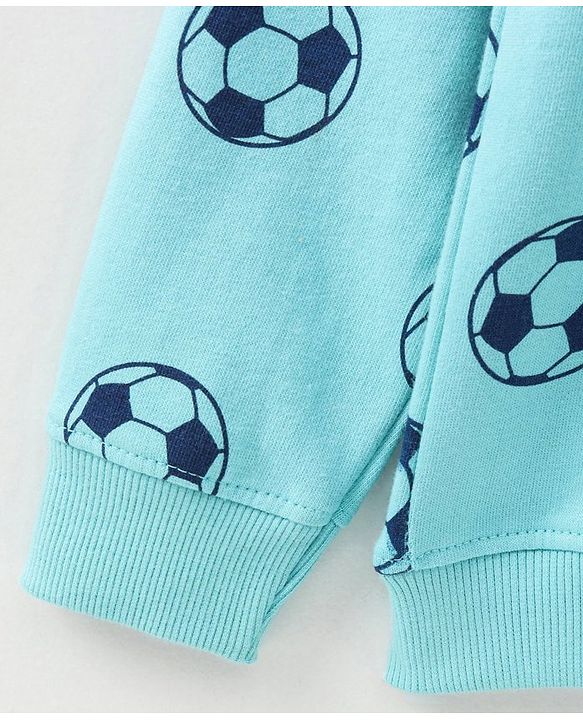 Pine Kids Full Sleeves Bio Washed Sweatshirt Football Print Pack of 2 - Aqua & Blue