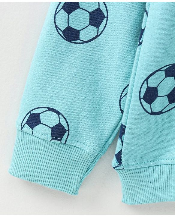 Pine Kids Full Sleeves Bio Washed Sweatshirt Football Print Pack of 2 - Aqua & Blue