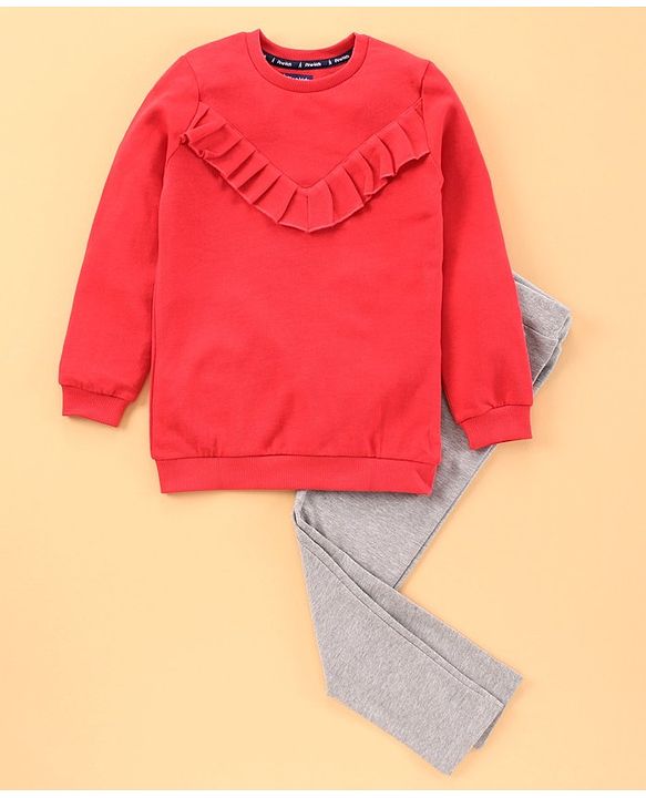 Pine Kids Full Sleeves Top & Bottomwear - Red