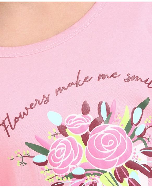 Pine Kids Full Sleeves Biowashed Top Flowers Print - Candy Pink