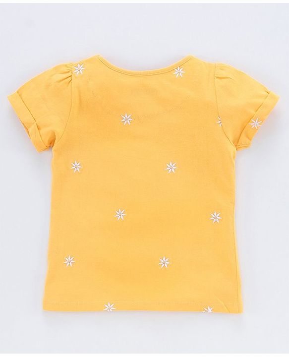 Pine Kids Half Sleeves Bio Washed Top Floral Embroidery - Yellow