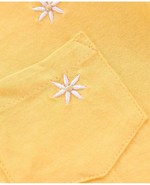 Pine Kids Half Sleeves Bio Washed Top Floral Embroidery - Yellow