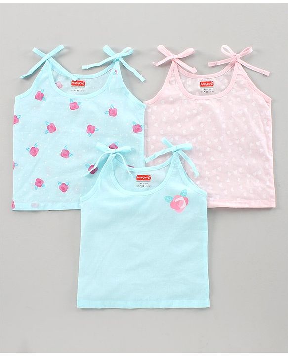 Babyhug 100% Cotton Singlet Jhablas Rose Print Pack of 3  - Multicolor