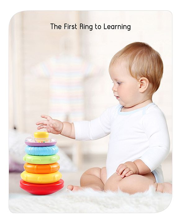 Babyhug Premium 5 Stacking Rings| 4 Textured and 1 Transparent Ring with Beads Sound| Junior Plastic Stack Up Educational Toy| Bath Toy Ring| BIS Certified| Non-Toxic| 6 Months+
