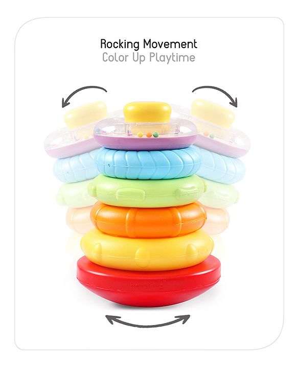 Babyhug Premium 5 Stacking Rings| 4 Textured and 1 Transparent Ring with Beads Sound| Junior Plastic Stack Up Educational Toy| Bath Toy Ring| BIS Certified| Non-Toxic| 6 Months+