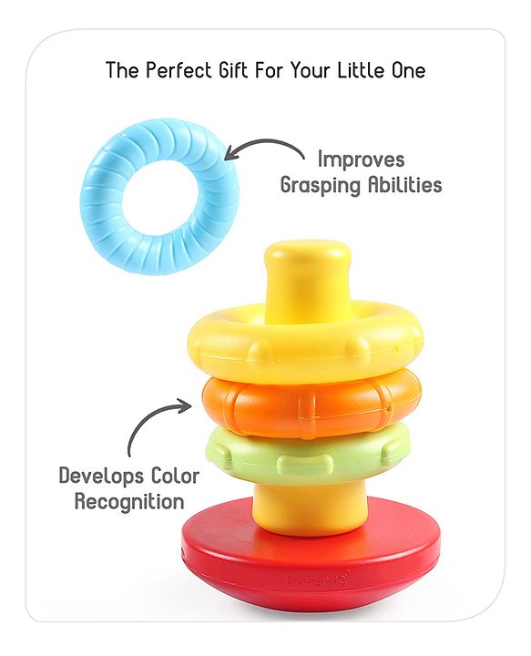 Babyhug Premium 5 Stacking Rings| 4 Textured and 1 Transparent Ring with Beads Sound| Junior Plastic Stack Up Educational Toy| Bath Toy Ring| BIS Certified| Non-Toxic| 6 Months+