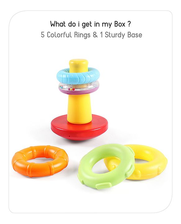 Babyhug Premium 5 Stacking Rings| 4 Textured and 1 Transparent Ring with Beads Sound| Junior Plastic Stack Up Educational Toy| Bath Toy Ring| BIS Certified| Non-Toxic| 6 Months+