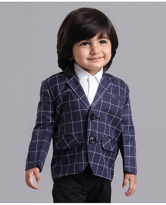 Babyhug Full Sleeves Party Wear Blazer Checks - Blue