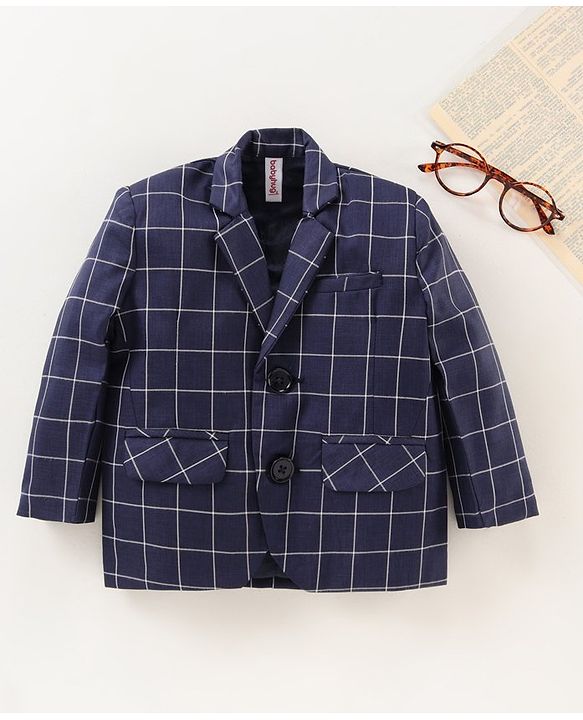 Babyhug Full Sleeves Party Wear Blazer Checks - Blue