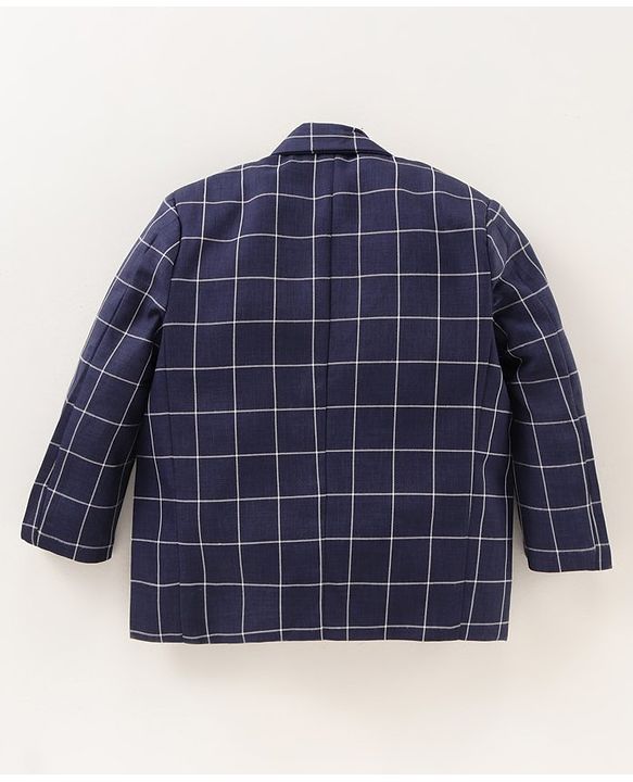 Babyhug Full Sleeves Party Wear Blazer Checks - Blue