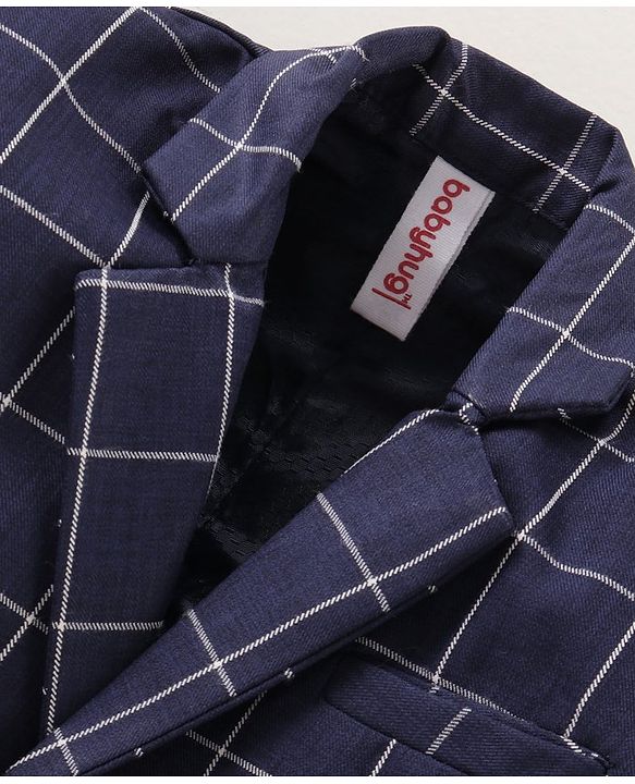 Babyhug Full Sleeves Party Wear Blazer Checks - Blue