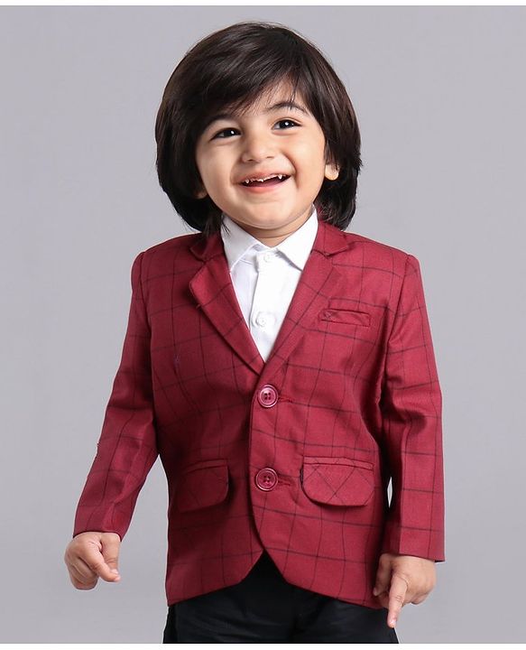 Babyhug Full Sleeves Party Wear Blazer Checks - Red