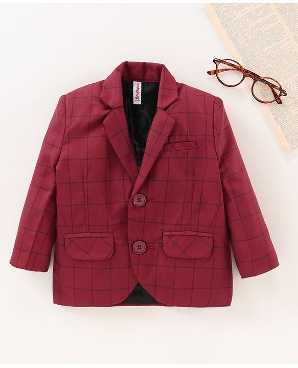Babyhug Full Sleeves Party Wear Blazer Checks - Red