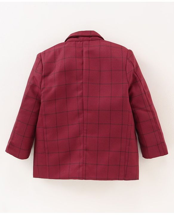 Babyhug Full Sleeves Party Wear Blazer Checks - Red