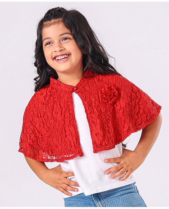 Babyhug Party Wear Half Sleeves Lace Shrug - Red