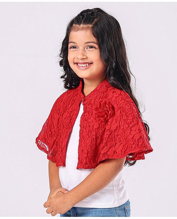 Babyhug Party Wear Half Sleeves Lace Shrug - Red