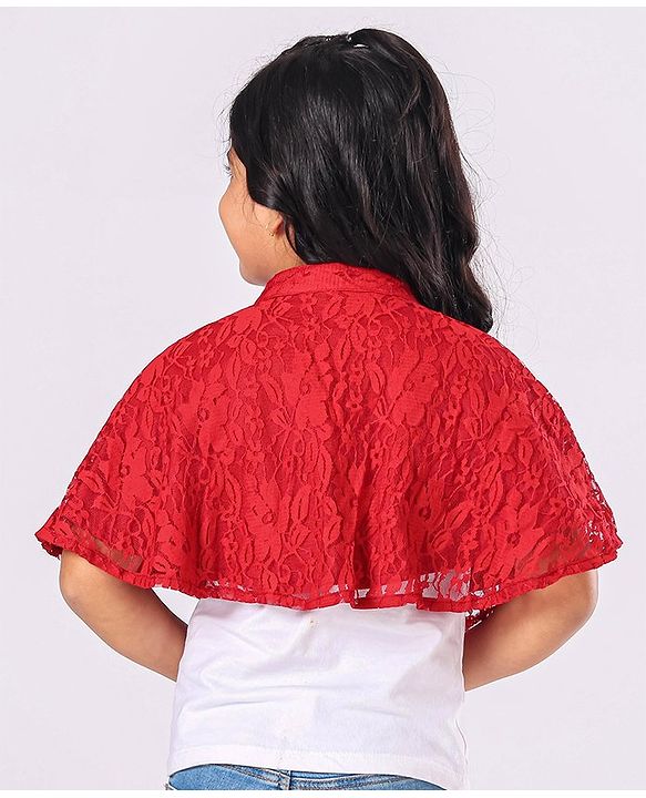 Babyhug Party Wear Half Sleeves Lace Shrug - Red