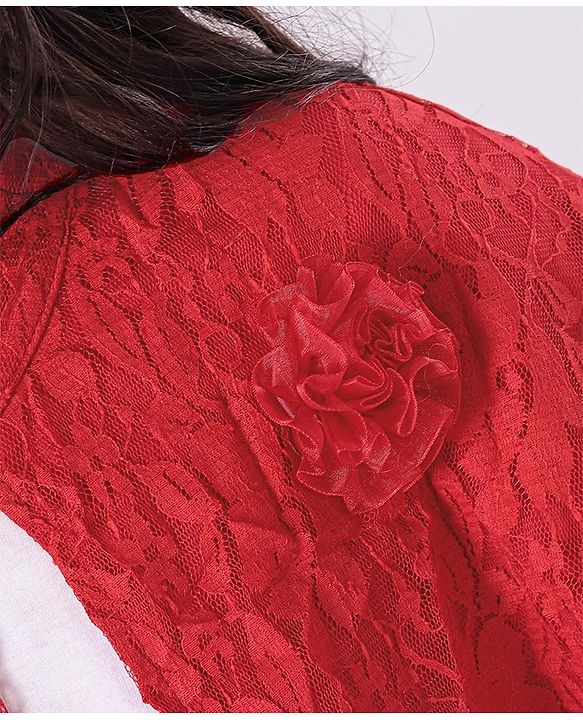 Babyhug Party Wear Half Sleeves Lace Shrug - Red