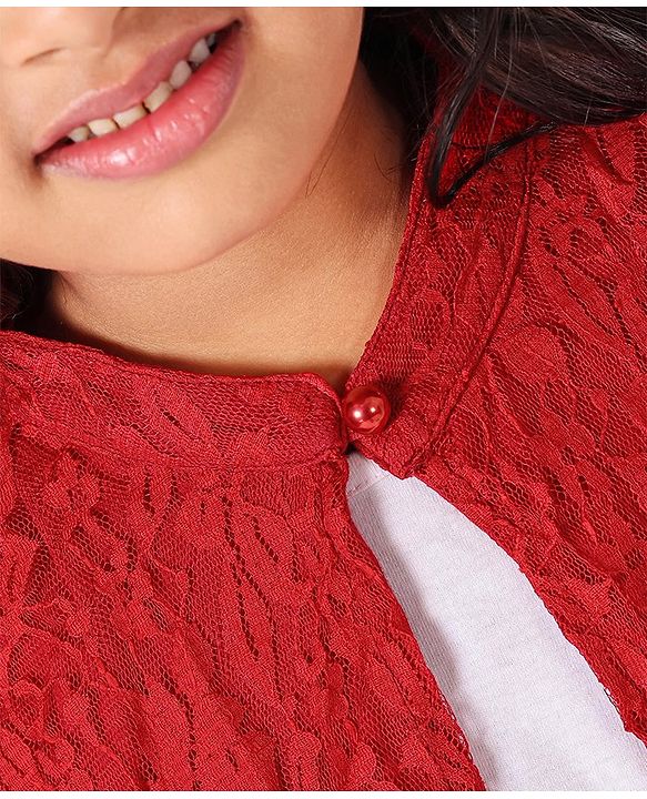 Babyhug Party Wear Half Sleeves Lace Shrug - Red