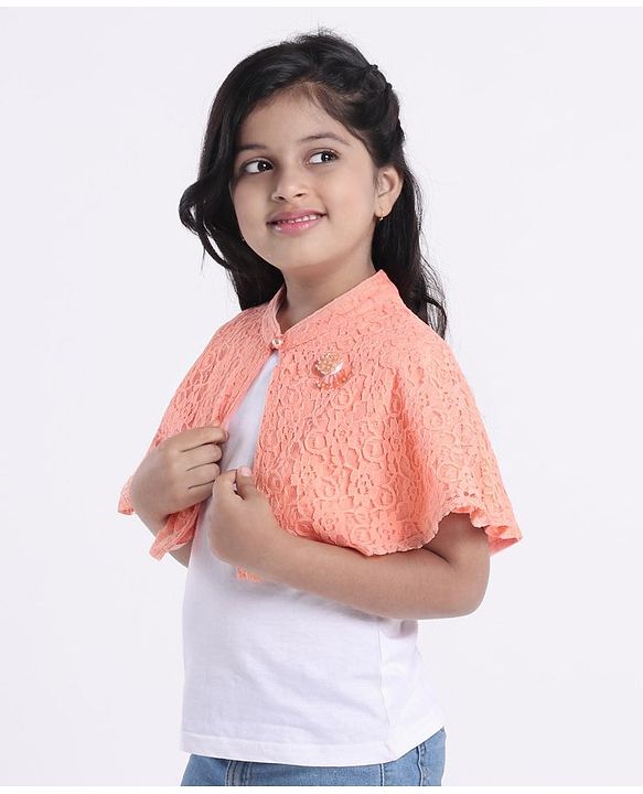 Babyhug Poplin Half Sleeves Shrug with Frock - White & Pink main image 0