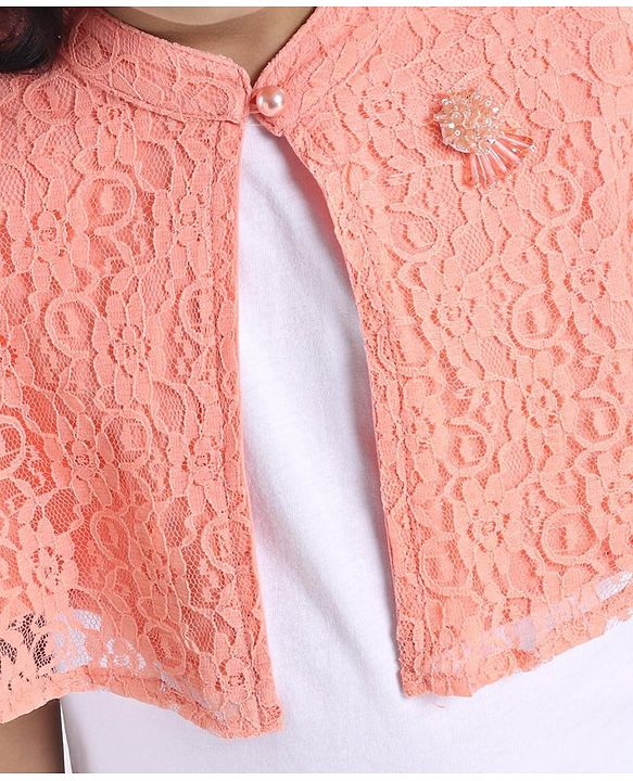 Babyhug Half Sleeves Party Wear Shrug - Peach