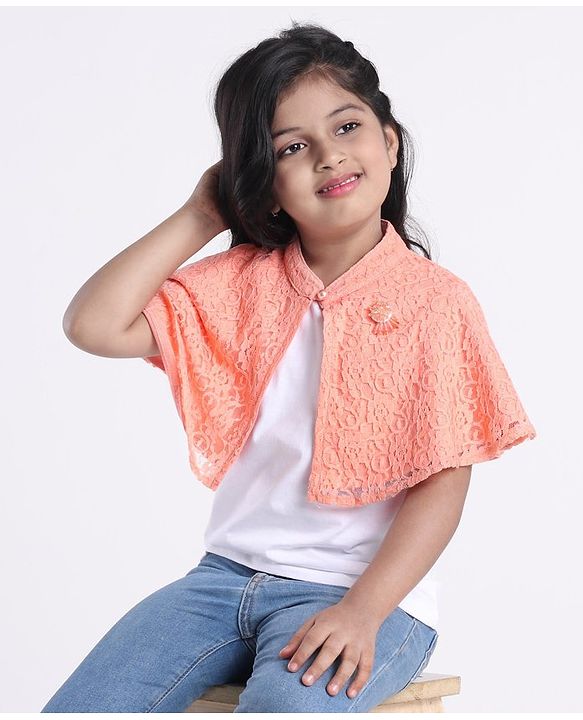 Babyhug Half Sleeves Party Wear Shrug - Peach