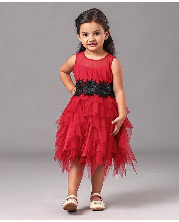 Babyhug Sleeveless Party Wear Solid Color - Red