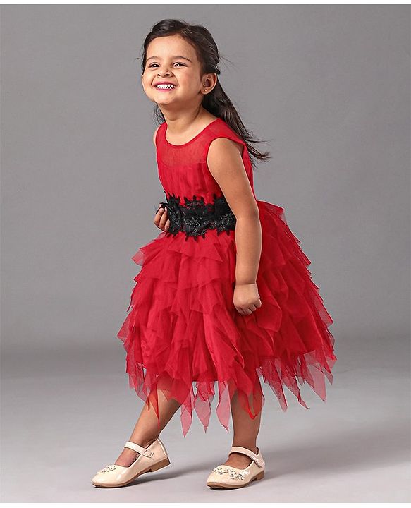 Babyhug Sleeveless Party Wear Solid Color - Red