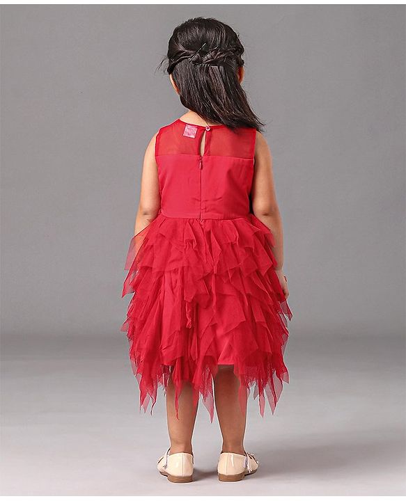 Babyhug Sleeveless Party Wear Solid Color - Red