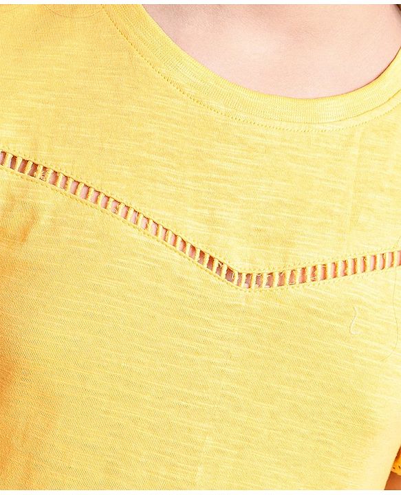 Pine Kids Biowash Flutter Sleeves Frock - Yellow