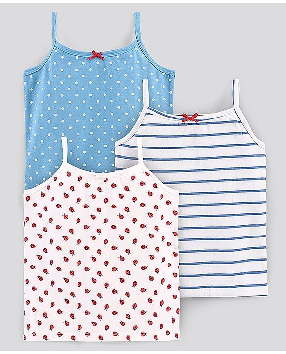 Pine Kids Anti-Microbial & Biowashed Sleeveless Slips Multi Print & Bow Pack Of 3 - Blue White