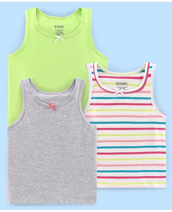 Pine Kids Cotton Sleeveless Slips Solid & Stripes Pack of 3 (Colour May Vary)