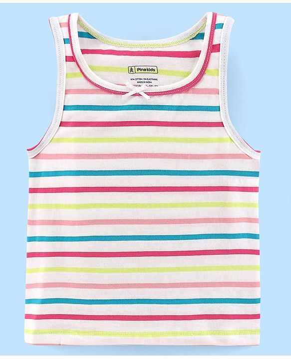 Pine Kids Cotton Sleeveless Slips Solid & Stripes Pack of 3 (Colour May Vary)
