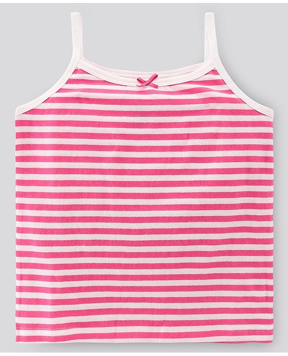 Pine Kids Singlet Anti Microbial & Biowashed Cotton Slips Striped Pattern Pack of 3 - Pink Yellow And Blue