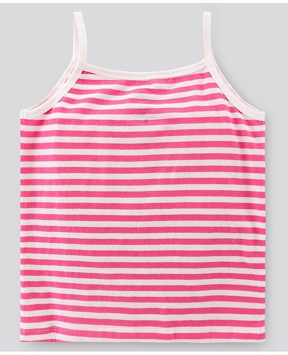 Pine Kids Singlet Anti Microbial & Biowashed Cotton Slips Striped Pattern Pack of 3 - Pink Yellow And Blue