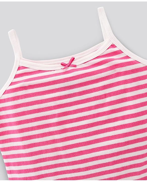 Pine Kids Singlet Anti Microbial & Biowashed Cotton Slips Striped Pattern Pack of 3 - Pink Yellow And Blue