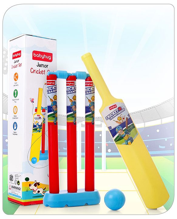 Babyhug Junior Cricket Set - Yellow & Red | Lightweight & Durable | Perfect Outdoor Play & Sports Training | Enhance Team Play & Coordination | BIS Certified