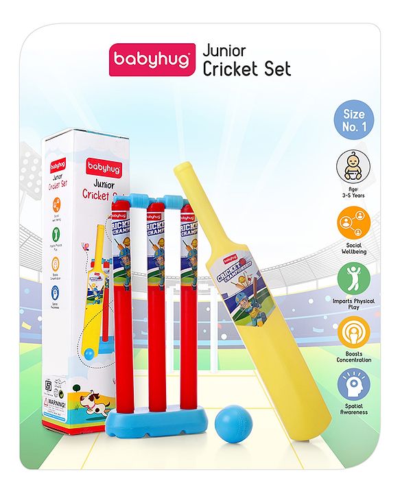 Babyhug Junior Cricket Set - Yellow & Red | Lightweight & Durable | Perfect Outdoor Play & Sports Training | Enhance Team Play & Coordination | BIS Certified