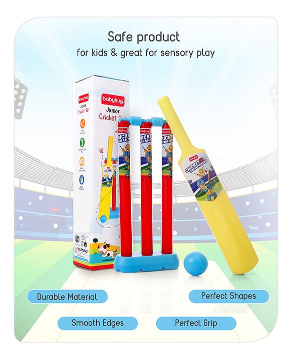Babyhug Junior Cricket Set - Yellow & Red | Lightweight & Durable | Perfect Outdoor Play & Sports Training | Enhance Team Play & Coordination | BIS Certified