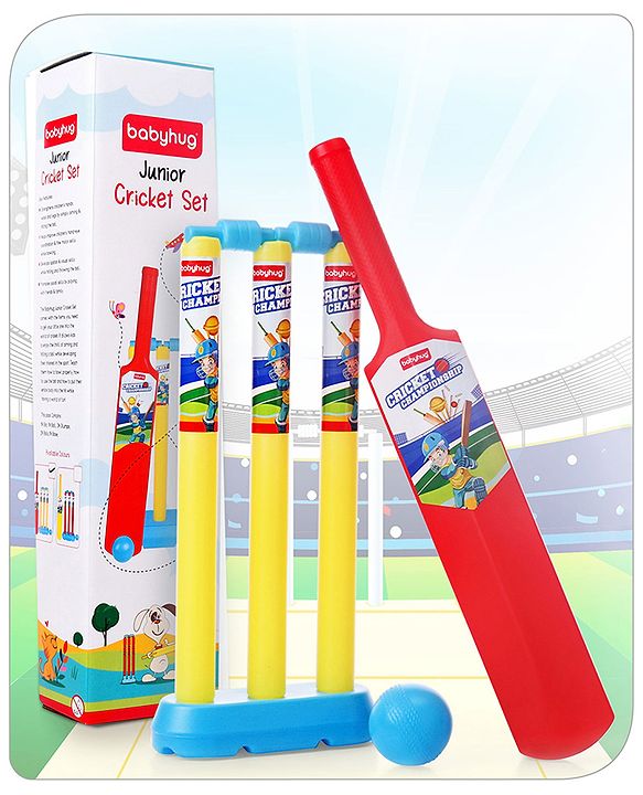 Babyhug Junior Cricket Set - Yellow & Red | Lightweight & Durable | Perfect Outdoor Play & Sports Training | Enhance Team Play & Coordination | BIS Certified