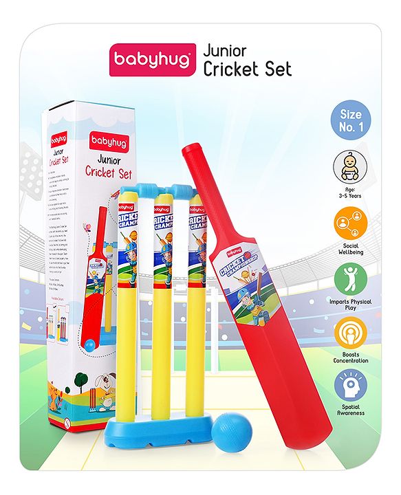 Babyhug Junior Cricket Set - Yellow & Red | Lightweight & Durable | Perfect Outdoor Play & Sports Training | Enhance Team Play & Coordination | BIS Certified