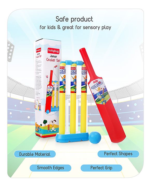 Babyhug Junior Cricket Set - Yellow & Red | Lightweight & Durable | Perfect Outdoor Play & Sports Training | Enhance Team Play & Coordination | BIS Certified