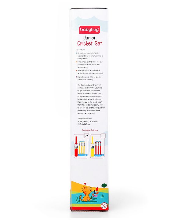 Babyhug Junior Cricket Set - Yellow & Red | Lightweight & Durable | Perfect Outdoor Play & Sports Training | Enhance Team Play & Coordination | BIS Certified