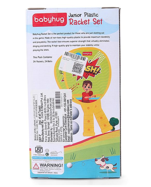 Babyhug Junior Plastic Racket Set - Yellow