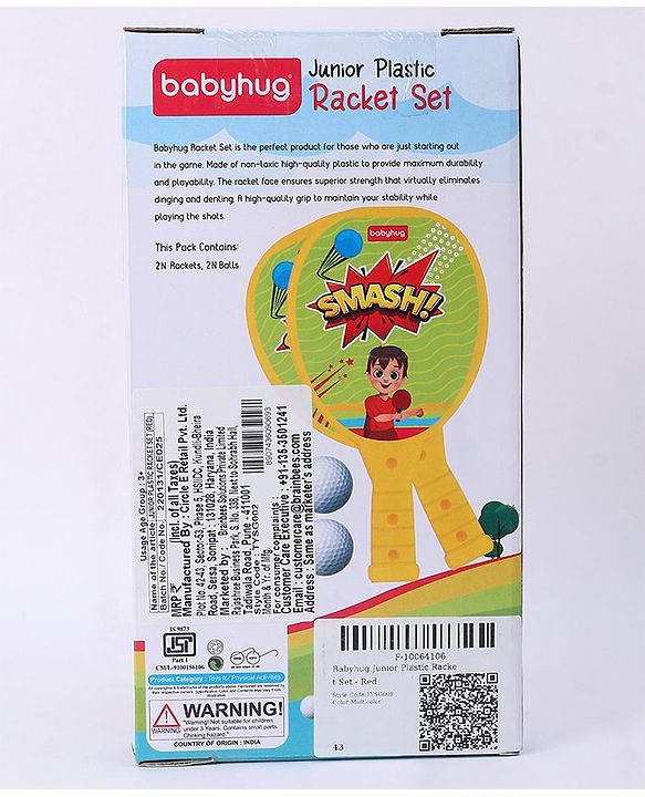 Babyhug Junior Plastic Racket Set - Yellow