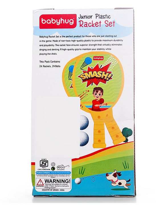 Babyhug Junior Plastic Racket Set - Yellow